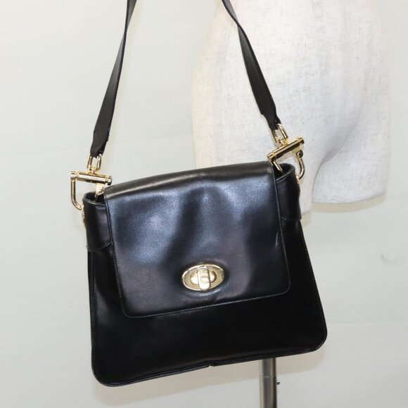 CELINE Shoulder Bag Leather Black Gold Auth EC517 - Picture 14 of 16